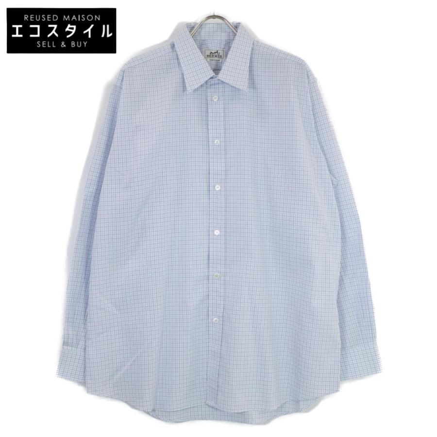 HERMES エルメス ブルー H柄 長袖シャツ セリエボタン 43 トップス