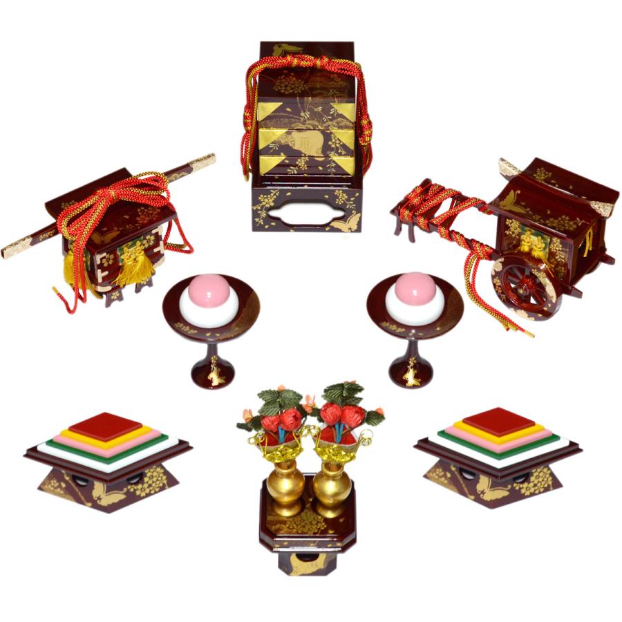 雛道具揃 30号6点セット 「ワインに桜・御所・蝶」（三宝/菱餅/高杯