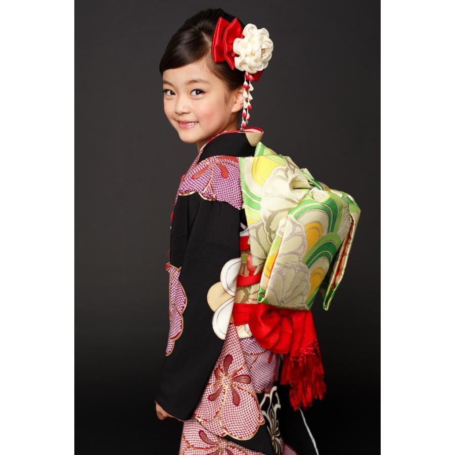 七五三 着物 7歳 紅一点 正絹 日本製 生地使用 ブランド 黒ねじり梅 7