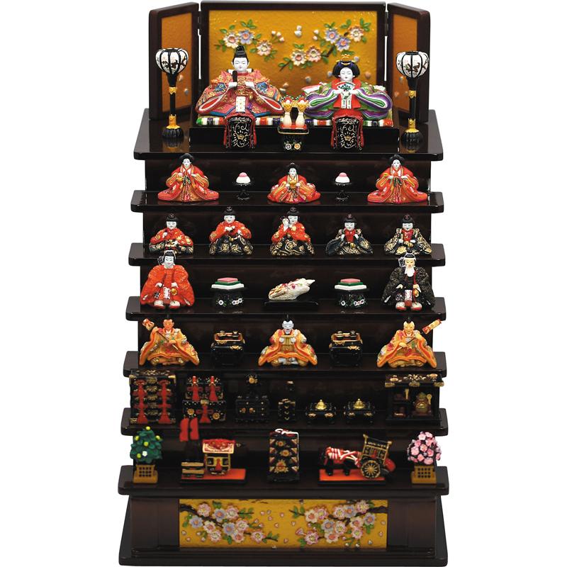 雛人形 コンパクト 彩寿木製七段飾り(茶) ひな人形 雛飾り お雛様 収納