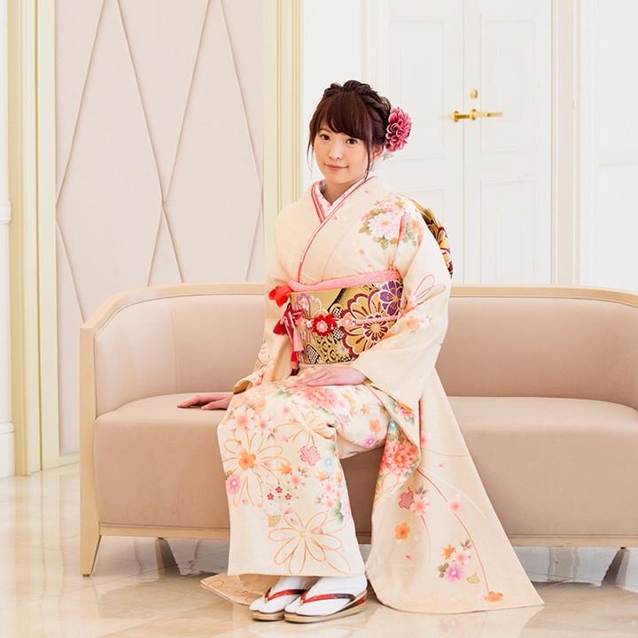高級正絹 振袖レンタル 送料無料 FS-101 白系 振袖 成人式 レンタル
