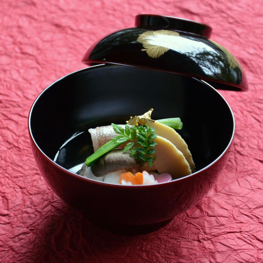 沈金若松 雑煮椀 蓋付き おしゃれ モダン 大きめ お椀 越前漆器