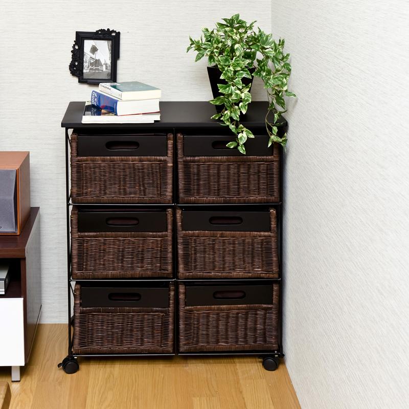 チェスト キャスター付き アジアン 大容量 収納 6杯 かご カゴ 籠 篭