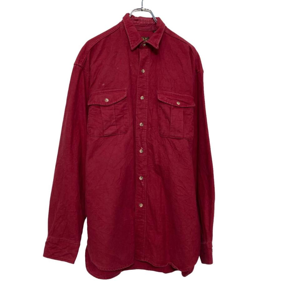 Eddie Bauer 長袖 無地 シャツ エディーバウアー L レッド 80s 90s