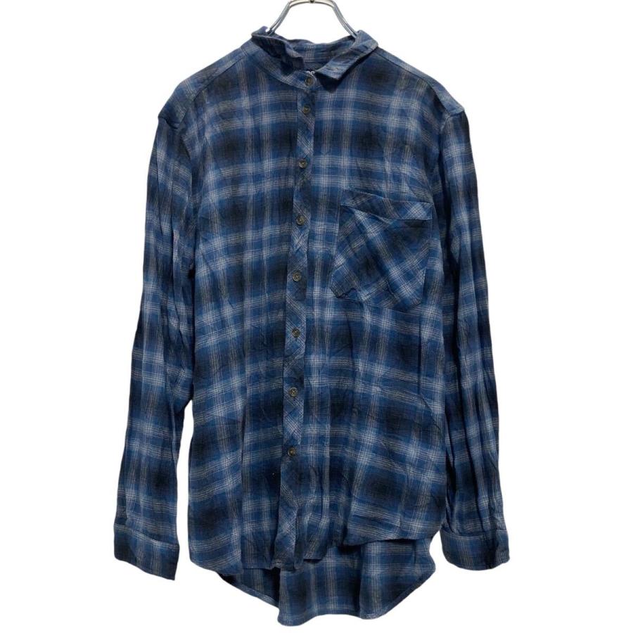 長袖 チェック シャツ L サイズ ブルー ブラック オンブレチェック