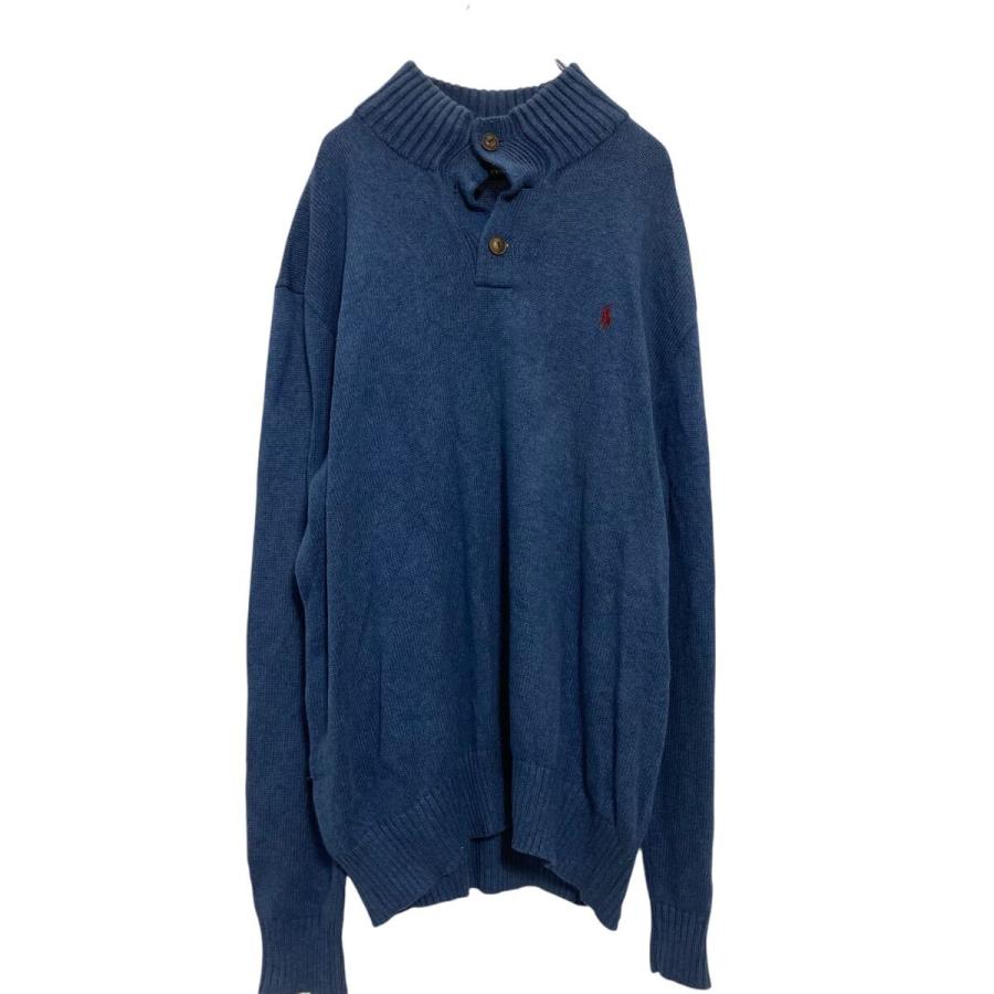 POLO RALPH LAUREN ハーフボタン コットンニット セーター XL ブルー