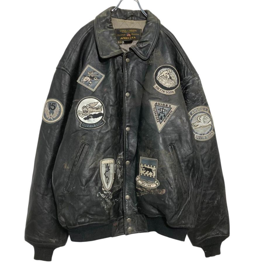 AVIREX レザー フライトジャケット 5XL ブラック USA製 ビッグサイズ