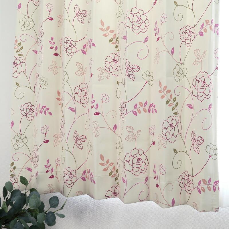 幅51から100cm】【丈51から80cm】プリーツが綺麗なオーダーカーテン 花
