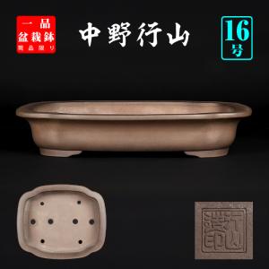 盆栽鉢 紫泥外縁下紐楕円鉢 植木鉢 中国鉢 張氏製陶 落款あり 17号