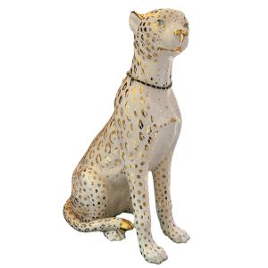 陶器 動物 ヒョウ 置物 イタリア製 レオパード 豹 完成品 ヨーロピアン