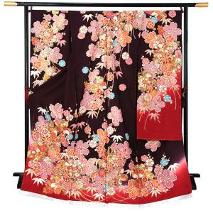 未仕立て 振袖 単品 「深緑色 薔薇と蝶」 仮絵羽 振り袖 正絹 着物