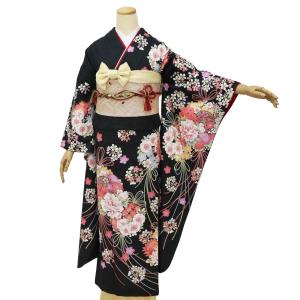 振袖 中古 販売 フルセット 正絹 一式 高身長 トールサイズ 黒 格安