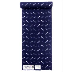 久留米絣 反物 kr-66 濃紺地・斜め格子柄・木綿の花 : ゆかた反物の