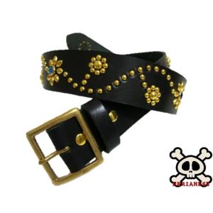 栃木レザー フラワー型 スタッズベルト 黒 ブルースポッツ 日本製 一枚