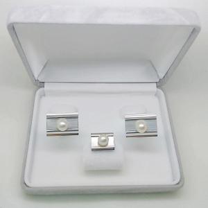 真珠のカフスセット（グレー系黒真珠） ネクタイピン タイピン