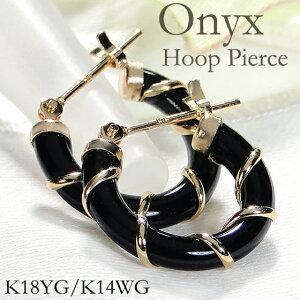 ピアス メンズ フープ K18 オニキス 中折れ 片耳 片側 レディース 新品