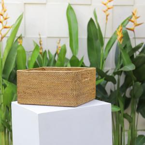 アジアン雑貨 アタ製大きなフタ付きボックス型バスケット Lタイプ