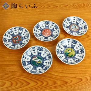 九谷焼 青風窯4号皿揃（5枚セット） 瓔珞紋時代画風SH-01 : 北山堂