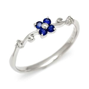 指輪 リング ブルーサファイア ダイヤモンド フラワーモチーフ PT900