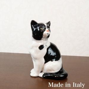 ネコ 置物 動物 オブジェ 猫 ねこ イタリア製 陶磁器 41169 置き物