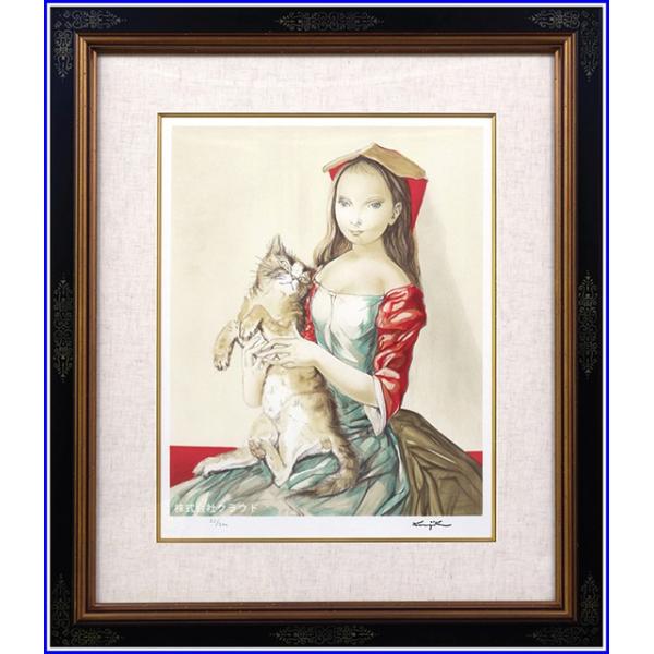 藤田嗣治 レオナール・フジタ 猫を抱いた頭巾の少女 リトグラフ 複製