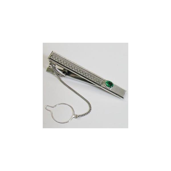 半額/ K14WG ホワイトゴールド/エメラルド ネクタイピン(代引き不可