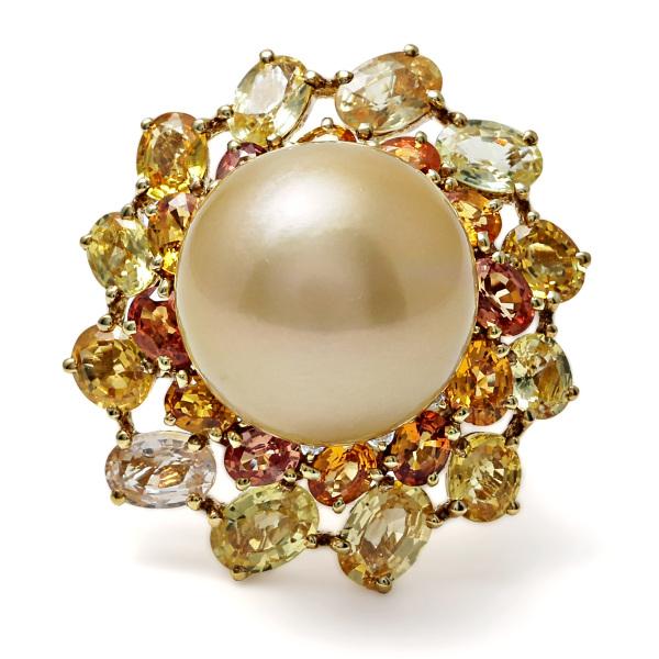 K18イエローゴールド 白蝶パール ダイヤモンド リング : ジェム