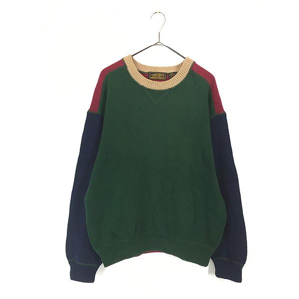 古着 90s Eddie Bauer クレイジー パターン 前V ローゲージ コットン