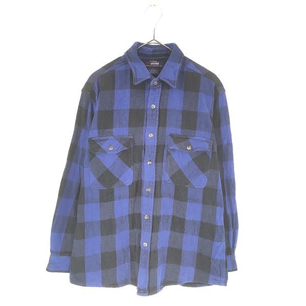 古着 00s FIVE BROTHER 好配色 ブラック × ブルー ブロック チェック