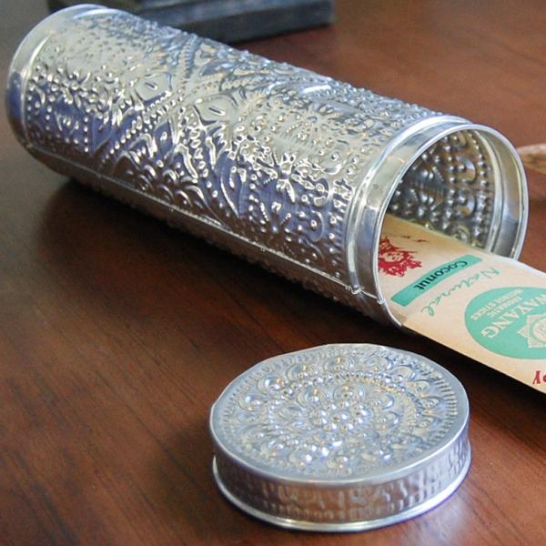 ラオス シルバー製 円筒形小物入れ ヴィンテージ ラオス シルバー製