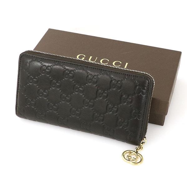グッチ GUCCI ダークブラウン レザー シマ ラウンドファスナー財布 長