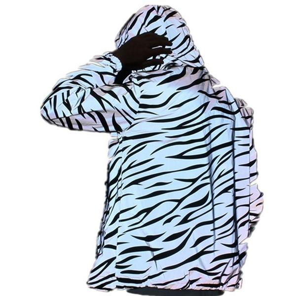 反射ジャケット フード付き 男女兼用 ゼブラ柄 シルバー ジップアップ