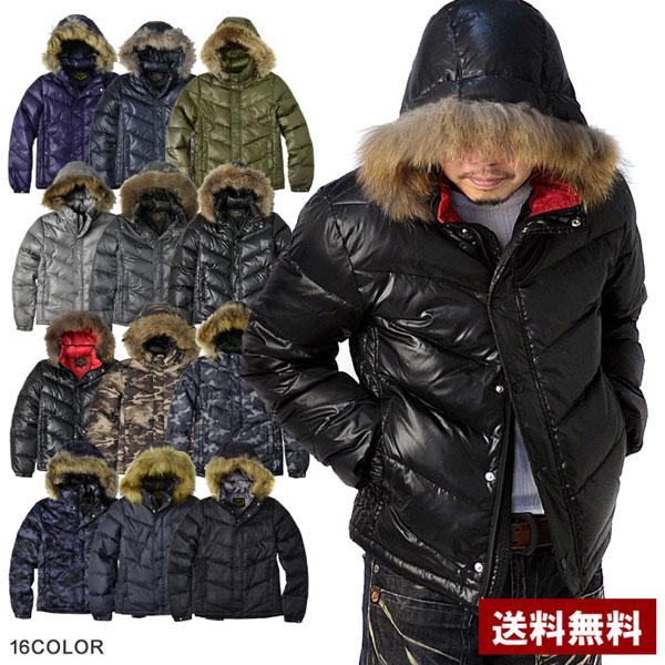 FLAG ON CREW ダウンジャケット メンズ リアルファー フード脱着