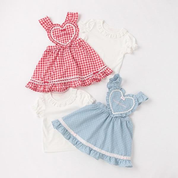 mezzo piano メゾピアノ ハートエプロン風ジャンパースカート＆半袖T