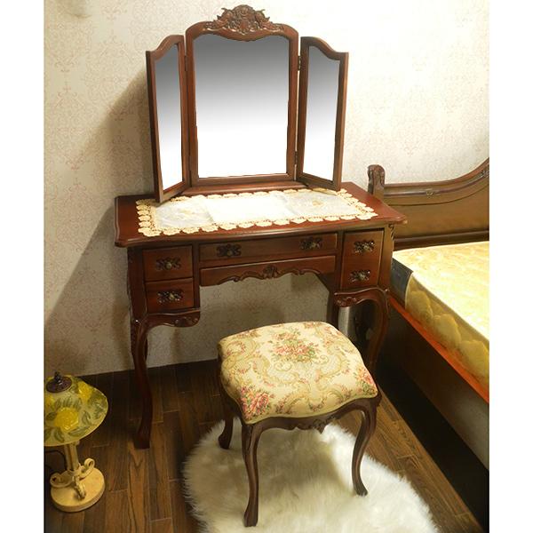 三面鏡セット ドレッサー セット 横幅90cm マホガニー 無垢材使用