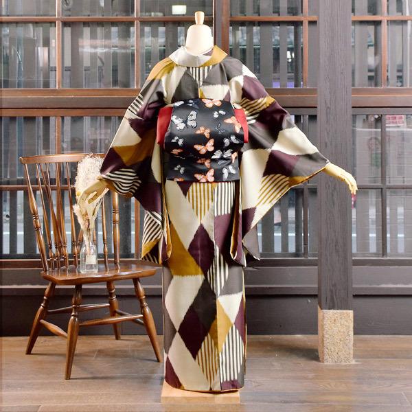 KIMONOMACHI 卒業式 袴 洗える着物 二尺袖 「菱つなぎ 芥子