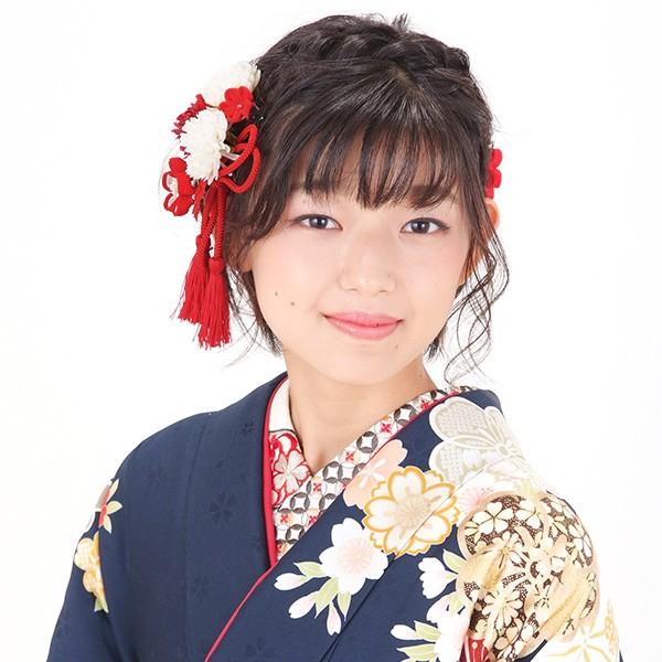 Prices down5）成人式 髪飾り 赤 白 花 紐 2点セット「赤色のお花