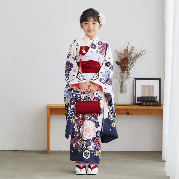 七五三 着物 7歳向け 箱迫セット 「ワインレッド無地」 子供着物