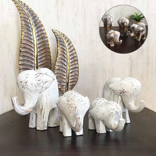 アジアン雑貨 象の置き物 オブジェ ゾウさん 4体セット 2色 白