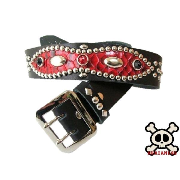 栃木レザー ピーナッツ型 スタッズベルト 黒 ダイヤモンドパイソン