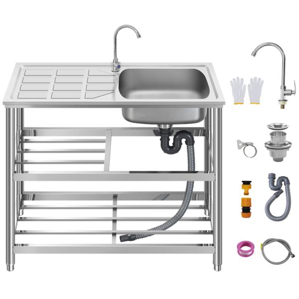 Hio 流し台 ステンレス製 蛇口水栓付き 蛇口左右OK 送料無料 屋外 簡易