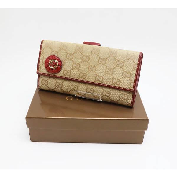 GUCCI（グッチ） 中古品 Wホック二つ折り長財布 GGキャンバス ベージュ