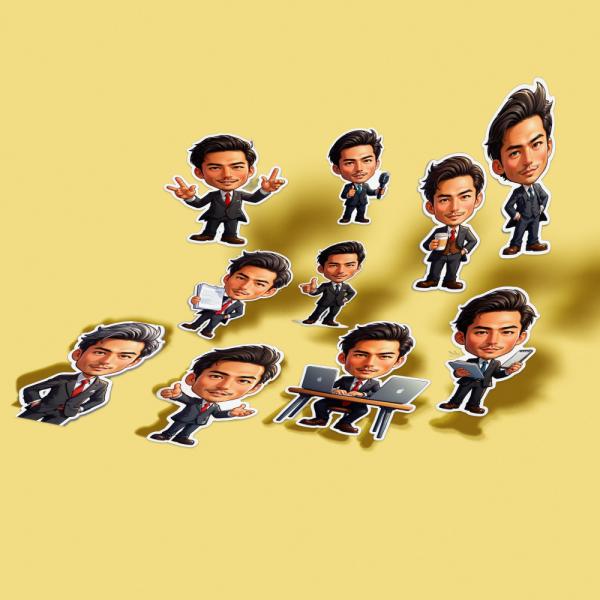 ステッカー シール スーツ 全身 大人 男性 作成 オリジナル 似顔絵