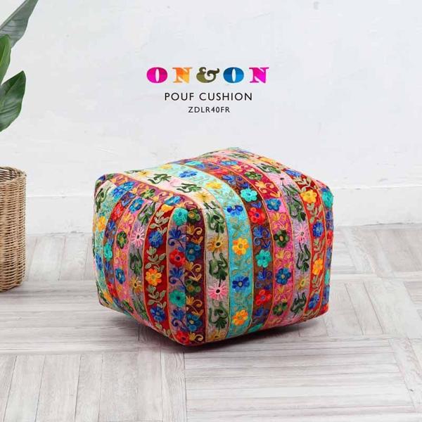 スツール 40cm角 椅子 チェア プフクッション オットマン 花柄 刺繍