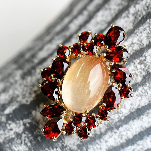 碌山 ルチルクォーツ ガーネット ブローチペンダント 石が選べます RP