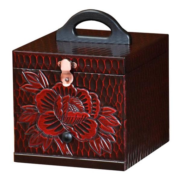 メイクボックス 幅23cm ミラー付き 小町 鎌倉彫 手彫り 収納 木製 和風