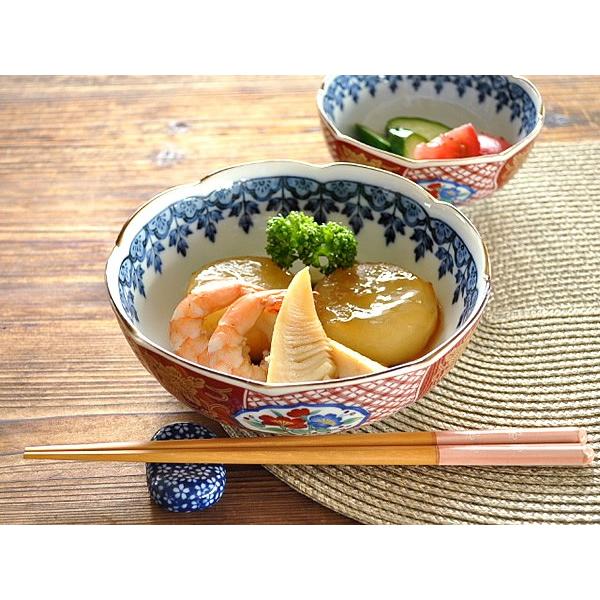 食器 和食器 おしゃれ 中鉢 染め錦赤絵桔梗5.5煮物鉢 煮物鉢 モダン