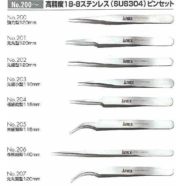 ANEX 手高精度SUS304（18-8ステンレス）ピンセット先丸型120mm : 村の