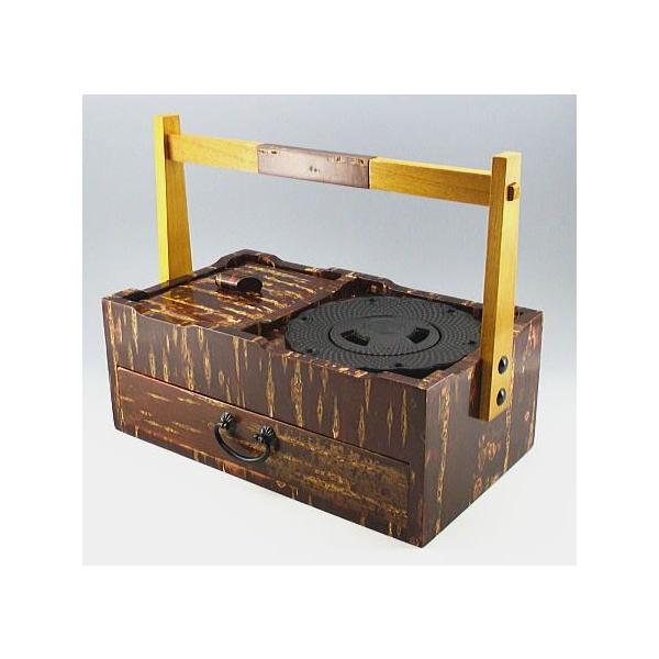 送料無料【秋田角館】山桜樺細工の手提げ煙草盆 南部鉄灰皿 早池峰煙草