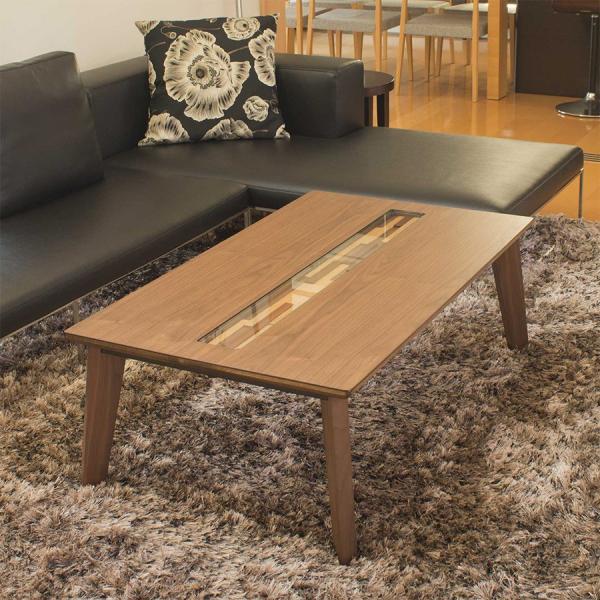 こたつ テーブル 長方形 おしゃれ 天然木 ウォールナット材 強化ガラス